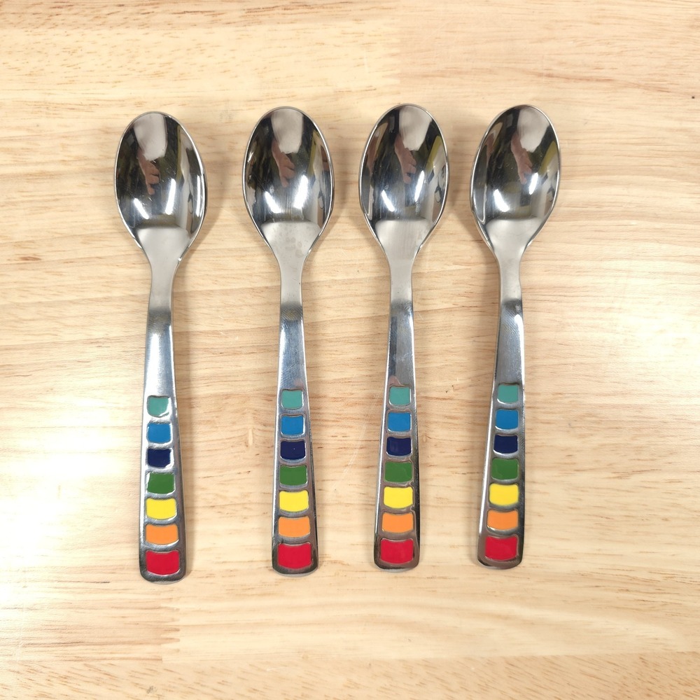 FIESTA Fiestaware 4 Appetizer Spoon Cocktail Set Celebration Masquerade Rainbow